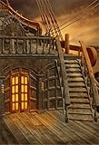 LFEEY 8x10ft Fantasy Pirate Ship Background Fairyland Cloudy Wooden Staircase Rudder Locker Boat on The Sea Photo Backdrop Portrait Travel Photography Props Wallpaper Drape
