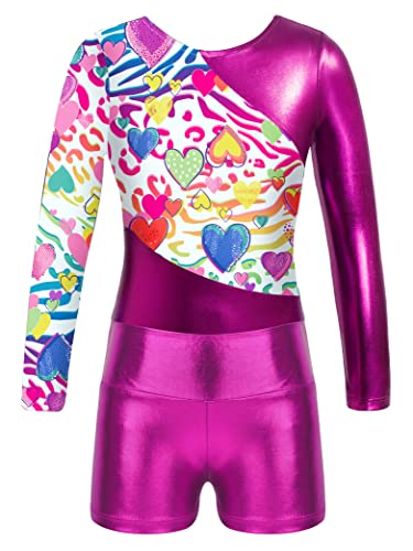Kids Girls Long Sleeve Gymnastics Leotards with Shorts Biketard 2 Pieces Ballet Dance Outfits Tracksuit3