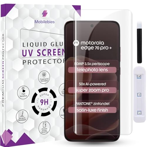 Image of Premium HD+ UV Tempered Glass Screen Protector For Motorola Edge 70 Pro Plus (6.78 Inch, Pack of 1) Full Adhesive UV Curved Screen Protector Case Friendly HD Clarity with installation kit