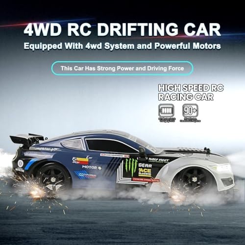 Image of RC Drift Car, Drifting RC Car 1 /16 2.4GHz 4WD Remote Control Cars, Rechargeable Drifting Cars 18KM /H+ High Speed RC Racing Vehicle with Spray Cool Lights Toy Car (RC Drift & Spray Car-Grey)