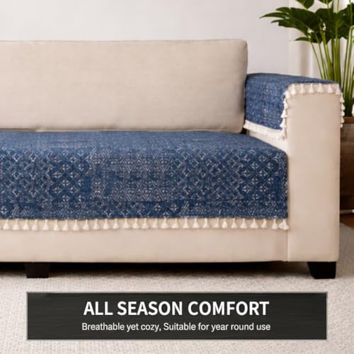 Image of STITCHNEST Woven Fabric Sofa Cover 1 Seater with 2 Hand Rest Covers - Washable Black Sofa Cover with Tassels - Durable Premium Fabric - Stylish Sofa Protector for Living Room & Furniture Decor10
