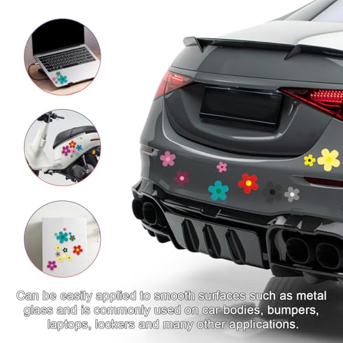 Image of KVAEY Flowers Car Stickers Set, Self Adhesive Daisy Flower Label Stickers for Car Body Mirror Window, Waterproof Hippie Stickers for Car Scooter Laptop Decoration, Car Accessories (Style H)