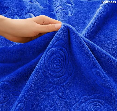 Image of SANMARINO Korean Style Faux Mink Blanket for Double Bed 2500 Grams 525 GSM | Ultrasoft & Lightweight Solid Embossed Blanket for Heavy Winter | 210x220 cm (Color - Royal Blue)