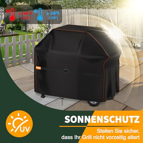 Enzeno Grillabdeckung Wetterfest,Gasgrill Grillabdeckung Regendicht BBQ Grill Schutzhülle Staubdicht Grill Abdeckplane für Weber,Brinkmann,Char Broil(145x61x122cm) 3