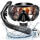 Diseño de la parte superior seca: el conjunto de máscaras de esnórquel cuenta con un esmalte con una superficie muy seca que se cierra y se abre automáticamente para mantener el agua fuera y permitir la entrada de aire; Evite las náuseas en las inesperadas olas de agua mientras bucea, ideal para el apnea y la natación rápidas