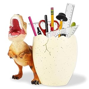 Dinosaur Pen Holder – Tyrannosaurus Pencil Holder for Desk, Cute Fashion Desk Organizers and Accessories, Office Supplies Idea Gift for Boys Men Women and Kids (Orange)