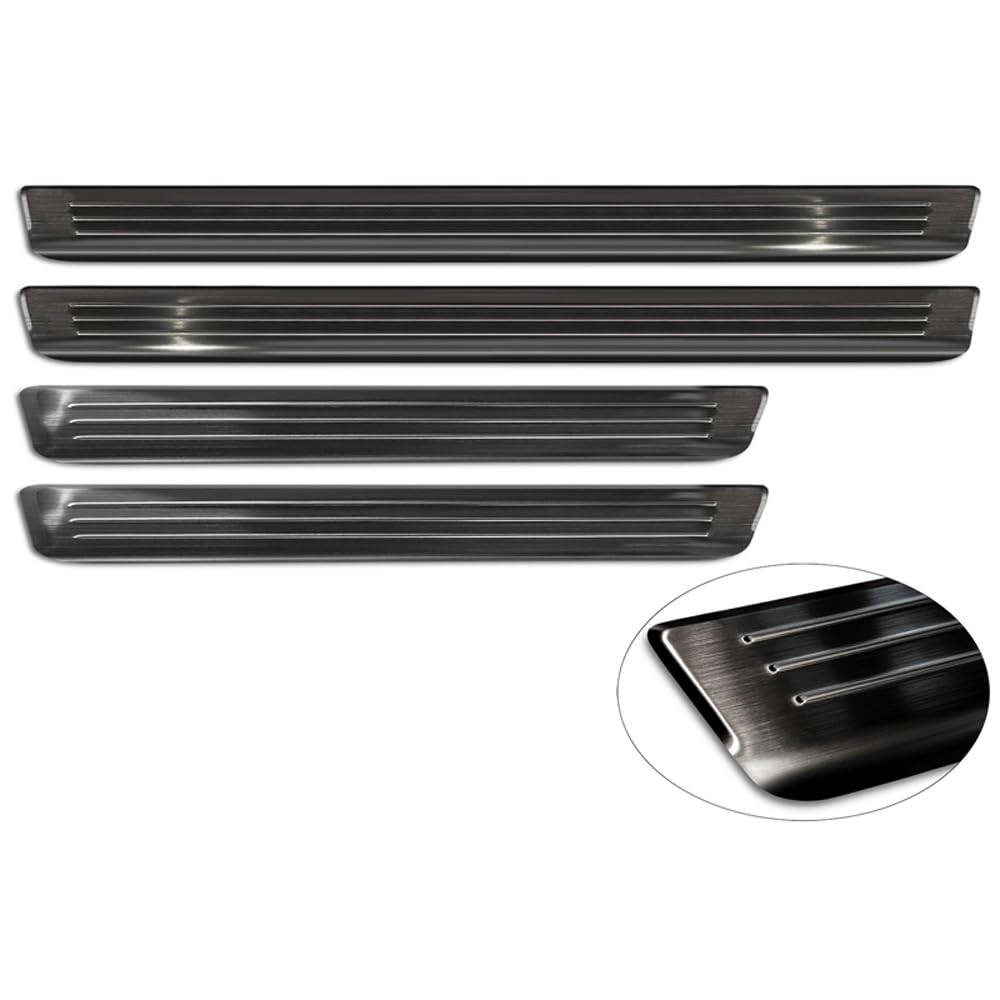 Protezioni battitacco nero inox compatibili con Skoda Kodiaq II (PS7) 2024- 'Lines' - 4 pezzi