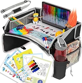 PILLANI Kids Travel Tray for Car - Car Seat Tray for Kids Travel, Car Trays for Kids Roadtrip Essentials, Carseat Table Tray for Kids Road Trip Activities - Toddler Lap Desk Organizer for Airplane