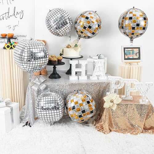 Image of 6pcs 22 Inch Multicolor Disco Ball Balloons, Silver Big Disco Balloons, Black Silver Gold 4d Large Foil Aluminum Balloon For Birthday Baby Shower 70s 80s 90s Theme Party Wedding Engagement Graduation