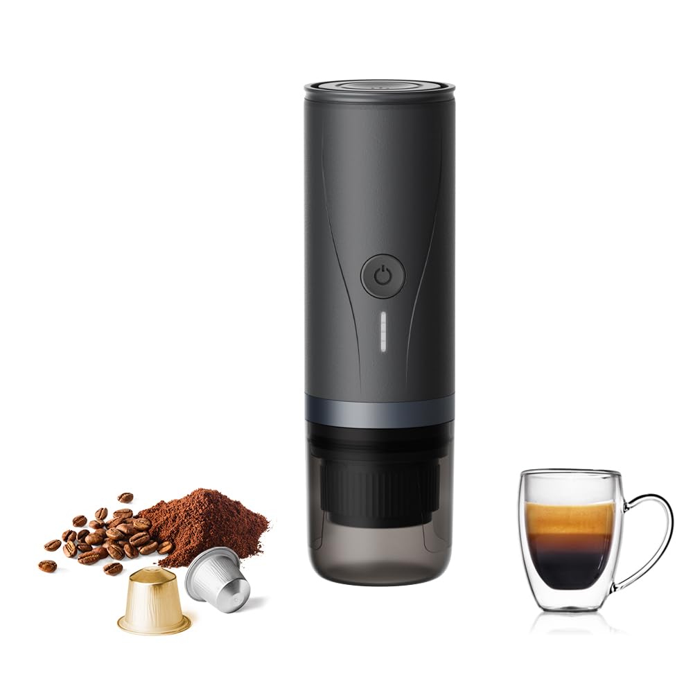 CERA+ portable self-heating electric espresso maker in black