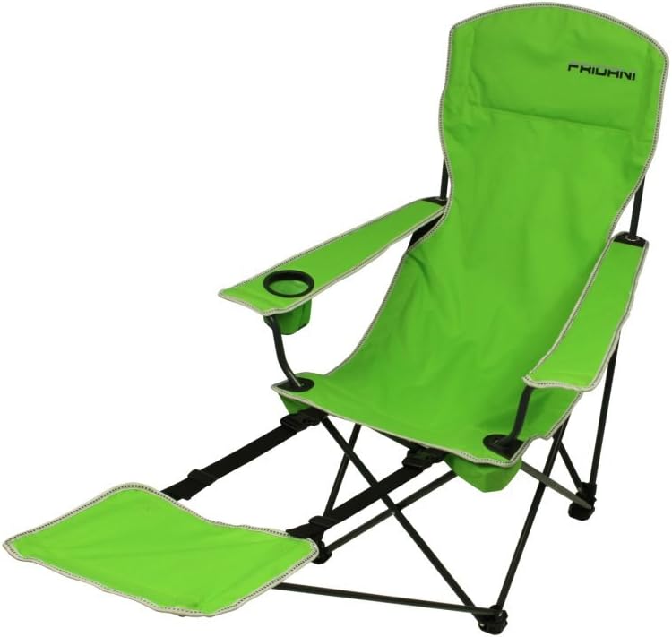 FRIDANI Camping Chair FRG 105 Folding Chair Green with Footrest, Drink Holder & Armrests