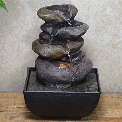 Fiesta Studios Rock Cascade Water Fountain With LED Light Perfect Indoor Water Feature Gift Ideas H18cm