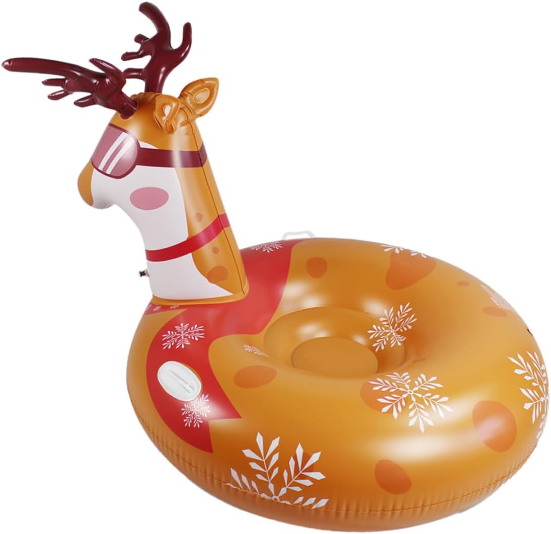Durable Thickened PVC Inflatable Snow Tube with Adorable Deer Design Wear Resistant Snow Sled Tube for Outdoor Winter Sledding Tear Resistant and Easy to Clean