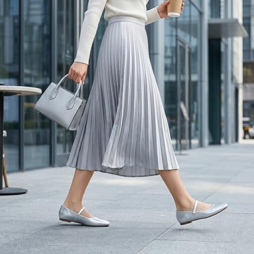Image of MUSSHOE Square Toe Mary Jane Flats for Women: Comfortable Non-Slip Dressy Business Casual Shoes with Adjustable Strap for Office Work