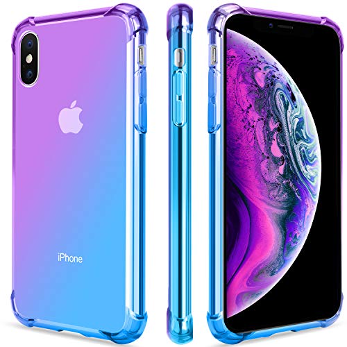 SALAWAT for iPhone Xs Case Clear iPhone X Case Cute Gradient Slim Anti Scratch TPU Phone Case Cover Reinforced Corners Shockproof Protective Case for iPhone X/Xs (Purple Blue)