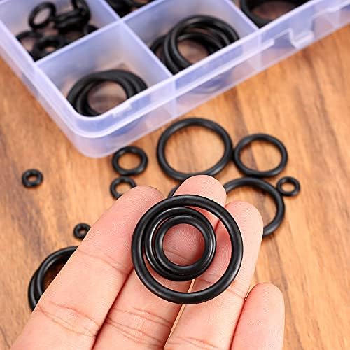 200 Pcs O-Ring Gasket kit, Rubber Seals Washers Assortment Set, Electrical Gasket Rings, Insulating Plumbing Plumber Sealing O Rings Washers Assorted Set for Quick Repair - 15 Sizes/Black