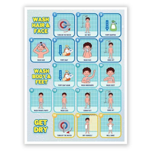Shower Routine Chart for Boys 12x16, Autism Bathroom Visual