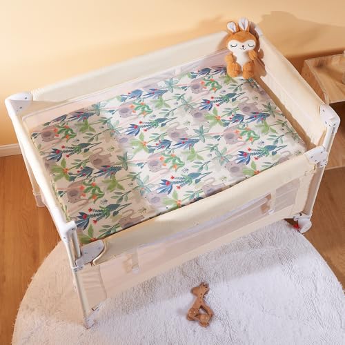 Image of TILLYOU Mini Crib Sheets Fitted 2 Pack, Pack and Play Sheets for Toddler Mattress, Soft and Breathable 38'' x 24'' Pack n Play Mattresses Cover, Rainforest Elephant & Grey