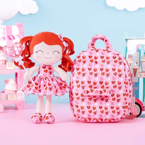 Image of Gloveleya Kids Backpack Toddler Girl Gift Plush Curly Hair Doll Backpack Plush Doll with Heart Printed - Heart Pink 9''