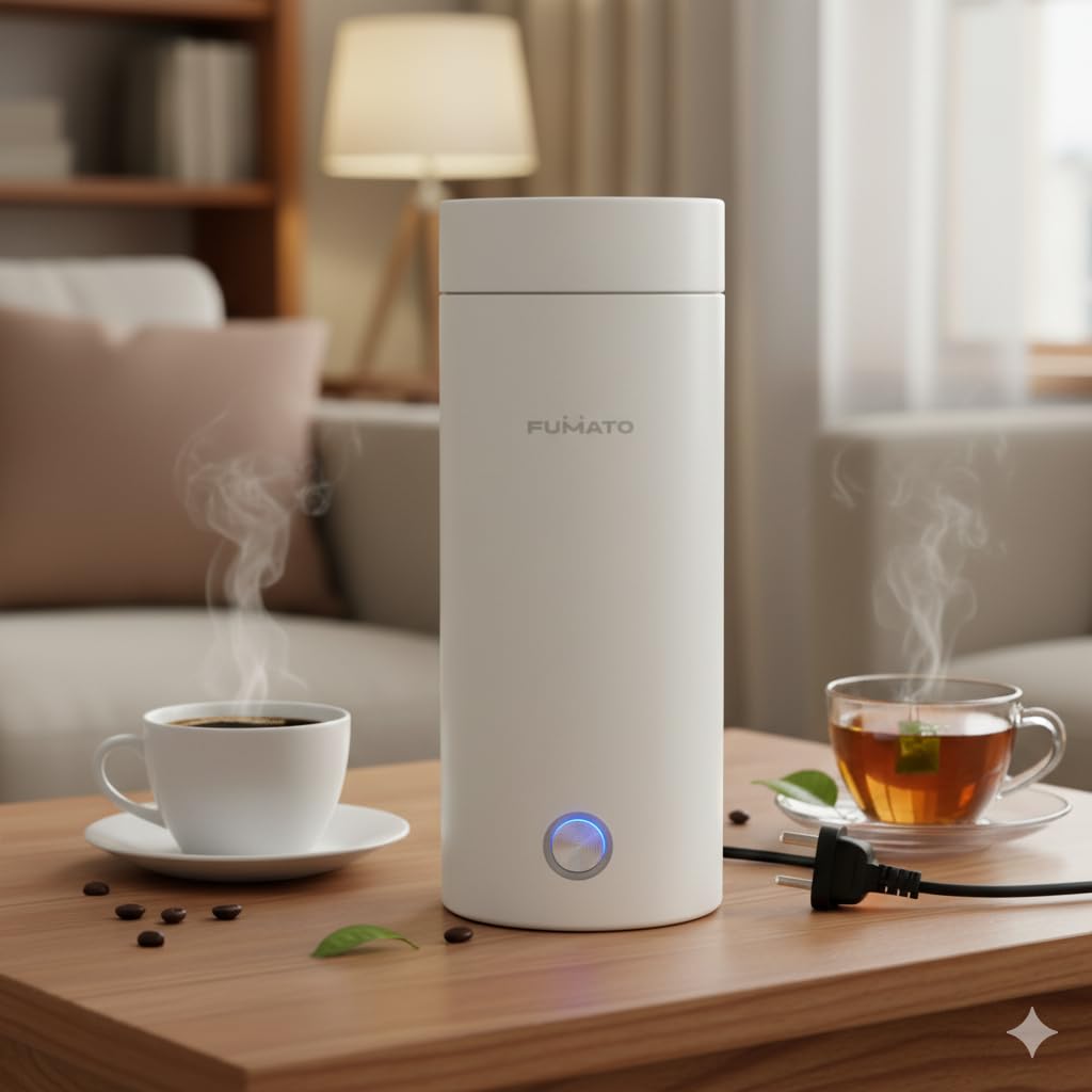 The Better Home Fumato 300W Portable Electric Kettle For Travel 400 ML| Fast Boiling, Auto Shut-Off, Dry Boil Protection, Leak-Proof Design & Stainless Steel Interior- White