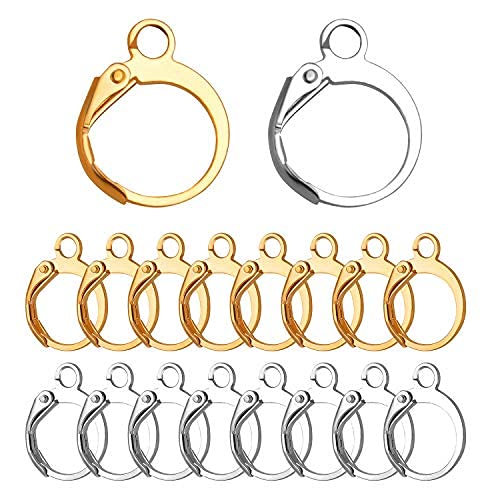 Aylifu Earrings with Jump Hook, 100 Pieces Round Leverback Earring Hooks Earwires Replacement French Style,Golden and Silver