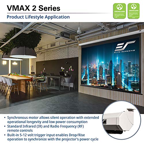 Image of Elite Screens VMAX 2, 170 Inch Motorized Projector Screen 1:1, Electric Wall Ceiling Mount, MaxWhite 1.1 Gain, IR RF Remote, 12V Trigger, 4K HDR, VMAX170XWS2