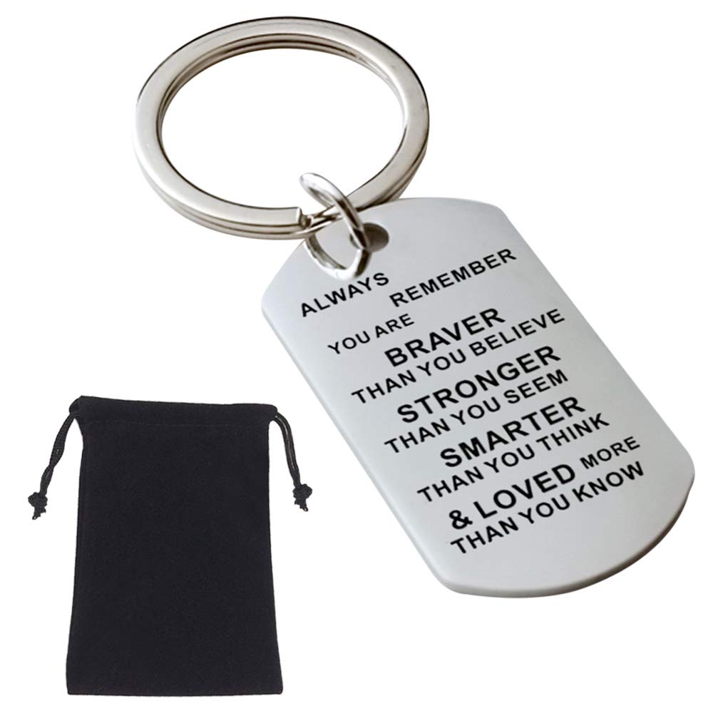 Inspirational Keyring - Always Remember You are Braver Than You Believe Keyrings Stainless Steel Keychain Christmas Birthday Gifts for Family Members Friends