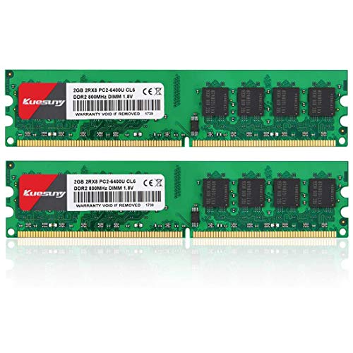 Memoria Ram Ddr2 4Gb Kuesuny 4GB Kit (2x2GB) DDR2 800mhz UDIMM PC2 6400 6300 DIMM 1.8V CL6 240Pin Dual Rank Non-ECC Unbuffered Desktop RAM...