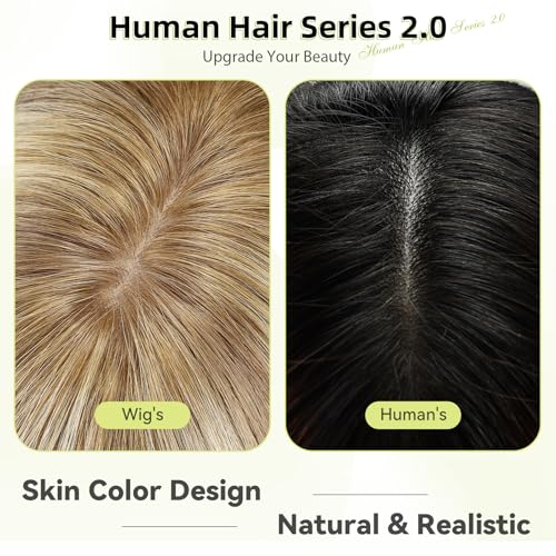 Image of RSY 14 Inch Ombre Blonde Mixed Light Brown Straight and Layered Real Human Hair Wigs for Women with Bangs
