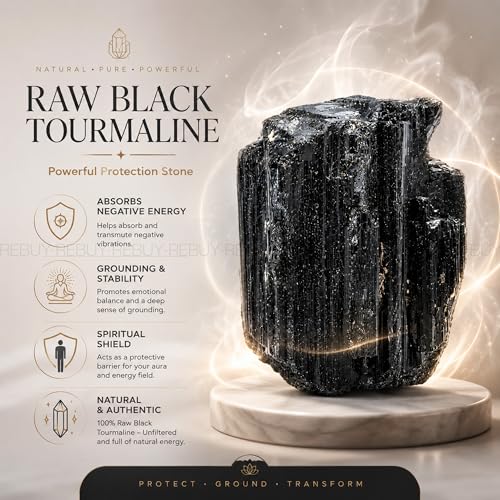 Image of Black Tourmaline Rough Stone Black Crystal Natural Rough Stone for Healing & Meditation, Color Black, Weight 50 Grams By REBUY