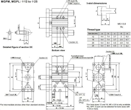 Vérin pneumatique MGPL compact avec guidage linéaire 12mm stroke