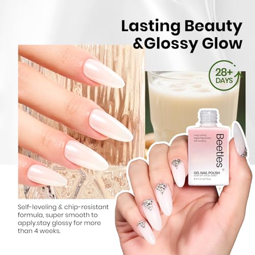 Image of Beetles Milky White Gel Nail Polish - 8ml HEMA-Free Jelly Natural Nude Gel Polish Nail Concealer Sheer Translucent Effect Soak Off UV Vanilla Milkshake Collection Nail Art Manicure Gift for Women