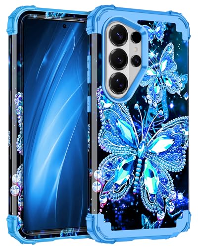 Miqala for Galaxy S26 Ultra Case,Glow in The Dark Three Layer Heavy Duty Shockproof Protection Hard Plastic Bumper+Soft Silicone Protective Case for Samsung Galaxy S26 Ultra 5G,Blue Crystal