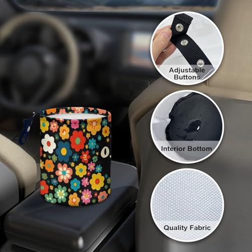 Image of Black Cat Florals Car Trash Can Collapsible Auto Trash Bin Multipurpose Rubbish Holder Christmas Decoration for Front Seat, Back Seat, Floor, Headrest