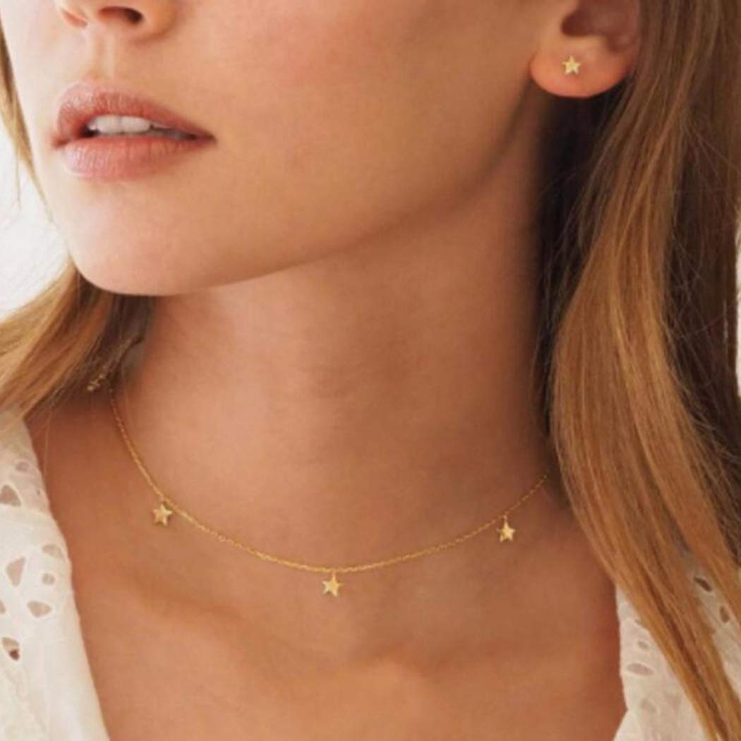 TseenYi Gargantilla colgante de estrella, collar con colgante de estrellas doradas, cadena de clavícula, joyería para mujeres y niñas