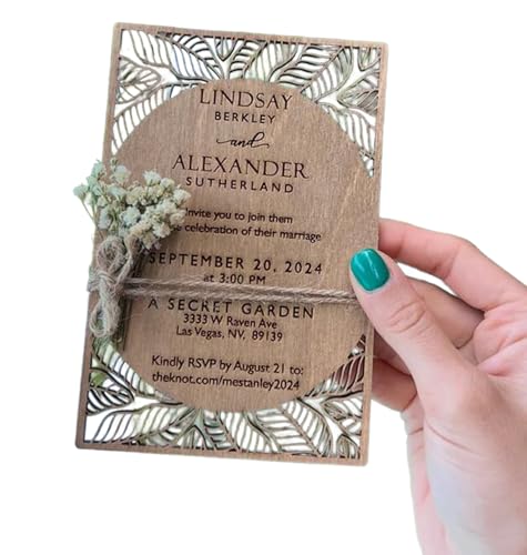 Carte d'invitation de mariage personnalisée, cartes de mariage en bois personnalisez le contenu de votre invitation, invitations de mariage à fleurs...