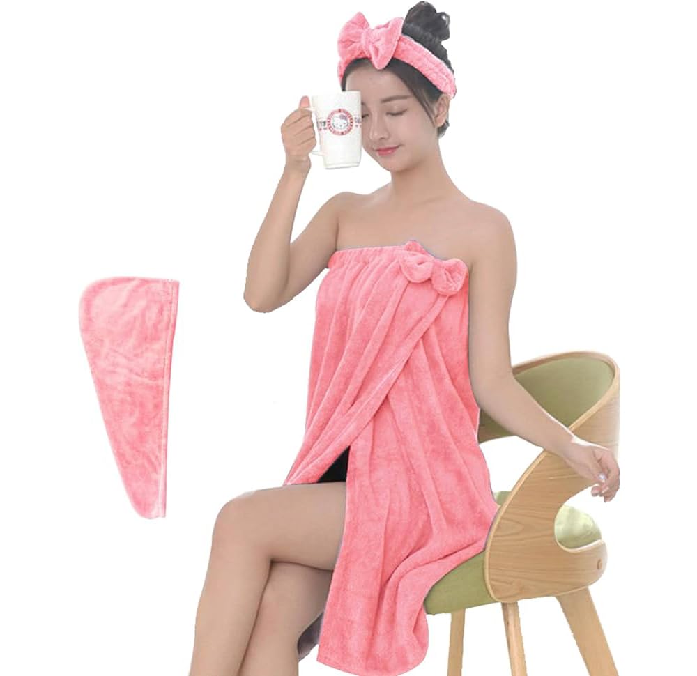 Serviette de bain pour dortoir et routine beauté : pack drap de douche rose et cheveux