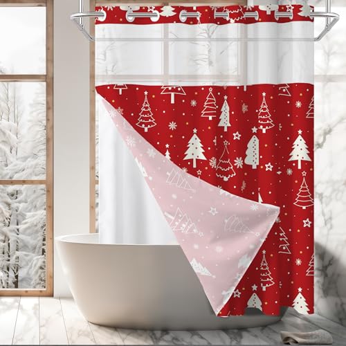 Rideau de douche de Noël sans crochet avec doublure à clipser