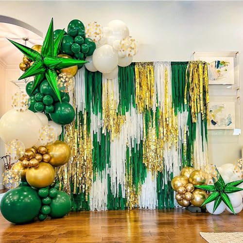 Image of BAUANOOY Green and Gold Balloons, 60pcs 12 Inch Metallic Chrome Gold Dark Green Balloon Latex Balloons for Wedding Graduation Jungle Birthday Party Decorations