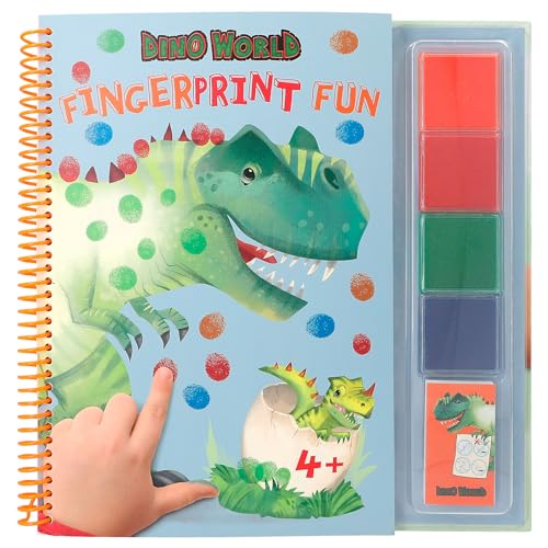 Depesche 12106 Dino World - Fingerprint Fun, Livre de coloriage avec 4 tampons encreurs, Ă colorier avec Les Doigts