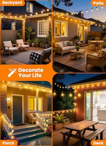 100FT 52 LED Bulbs Outdoor String Lights, IP65 Waterproof String Lights - 1