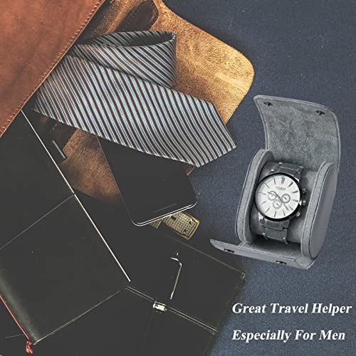 Image of Mr.Okay 1 Watch Case for Women or Men- Premium Leather Watch Travel Case (with Luxurious Flannel,Snap Button or Zipper),Portable Watch Organizer For Storage and Display. Watch Roll Travel Case with Stylish and Perfect Texture, Purely Handmade by Craftsmen Who Pursue the Ultimate. (Grey, Roll Single)