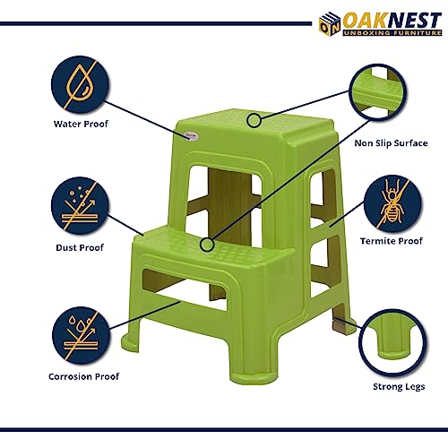 Image of Oaknest Unboxing Furniture Supreme 2-Step HeavyDuty Plastic Multi Purpose Stool for Home,Office and Kitchen Use (Color: Mehndi Green|Count: 4 Pc)