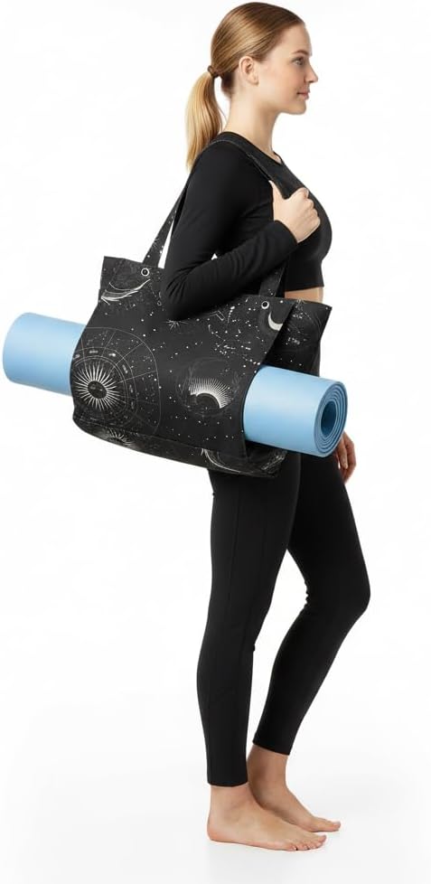 Floral Paisley Pattern Yoga Bag, Canvas Tote with Blue and Pink Design, Spacious Carrier for Yoga Mat and Accessories