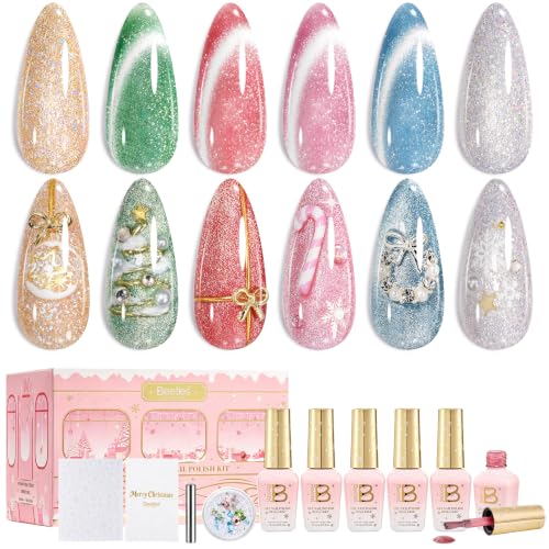 Image of Beetles Christmas Gel Nail Polish Set, Red Green Blue Cat Eye Gel Polish