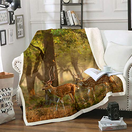 Kids Elk Fleece Throw Blankets Forest Reindeer Bedcovers Kids Children Ultra Softest Lifelike Bed Flannel Blanket Throws Softest Christmas Wildlife Couple Lover Elk Blanket Throw(50