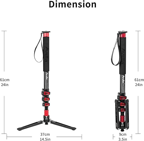 Miniatura 9 de Avella C324D fibra de carbono 67 pulgadas cámara monopod profesional telescópica video monopods base trípode para Canon Nikon Sony Olympus Panasonic