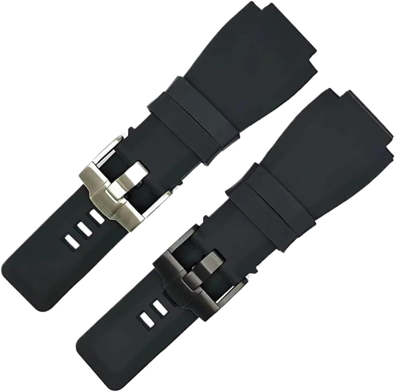 XILILHC Soft Rubber Watch Strap Compatible With Bell &Ross BR-01 BR-03 Series Black Convex Mouth 24x35mm Pin Buckle Band Replacement Wristband