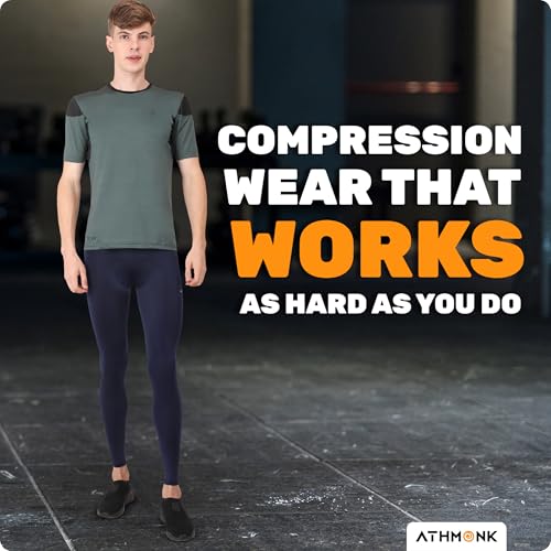 Image of Compression Nylon Lycra Lower Leggings Tights Yoga Pants for Men Boys - Workout Gym Exercise Running Cycling Training - Full Leg Sleeves - Cold Weather Sports Inner - Skinny Fit