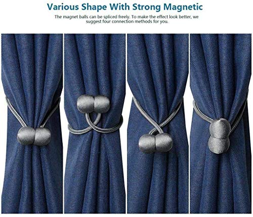 Image of Home Cloud Magnetic Curtain Tiebacks Curtain Drape Holdbacks Clips Rope Holder Buckles for Home Bedroom Office (1 Pair 2pcs, Dark Grey)